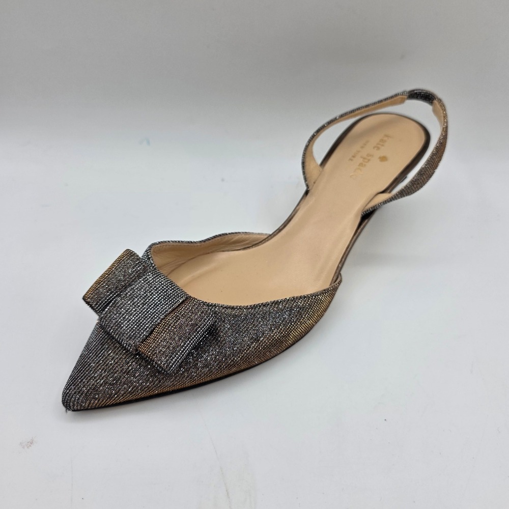 Kate Spade Metallic Glitter Bow Slingback Kitten Heel SINGLE LEFT Shoe Size 7.5B